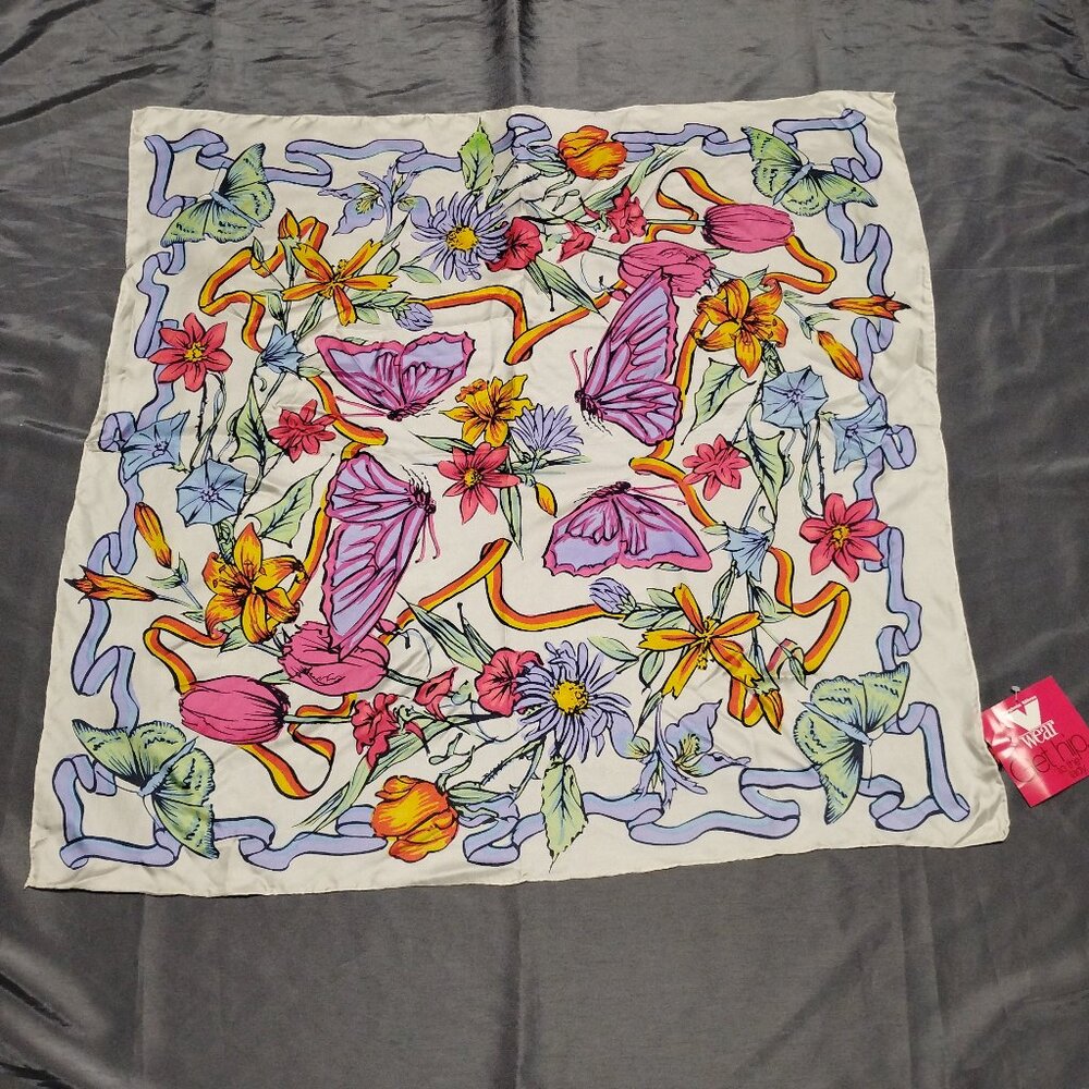 ❤️NWT Vintage V WEAR Virginia Slims Butterfly Floral Piano Shawl Scarf 34x35